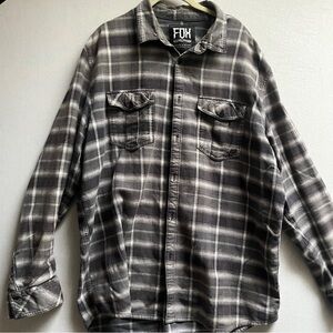 Fox Racing Men’s Plaid Flannel Button-Up Shirt 2XL Gray Black